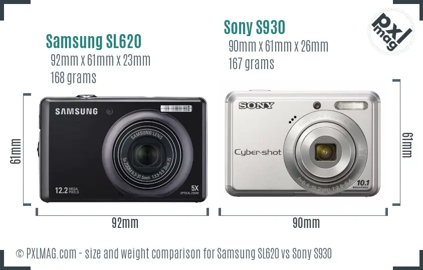 Samsung SL620 vs Sony S930 size comparison