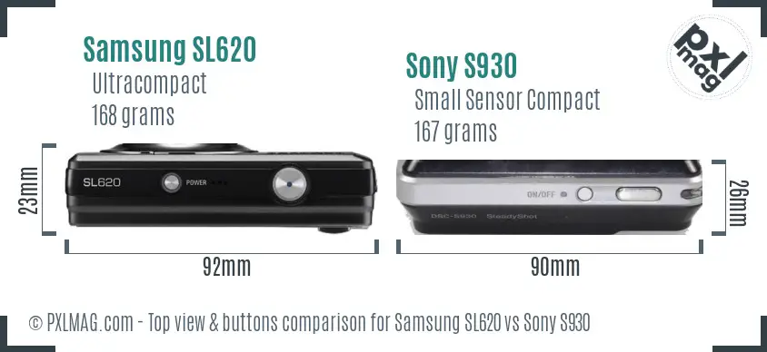 Samsung SL620 vs Sony S930 top view buttons comparison