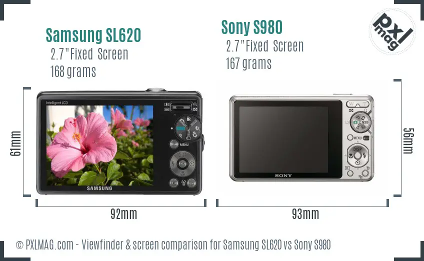 Samsung SL620 vs Sony S980 Screen and Viewfinder comparison