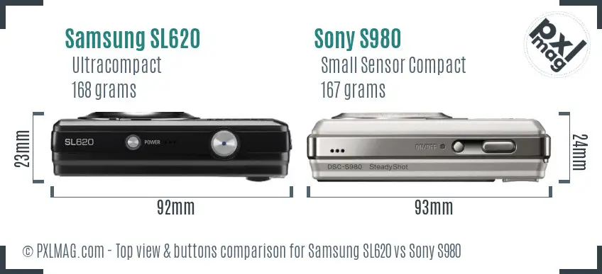 Samsung SL620 vs Sony S980 top view buttons comparison