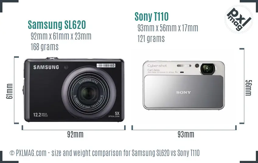 Samsung SL620 vs Sony T110 size comparison