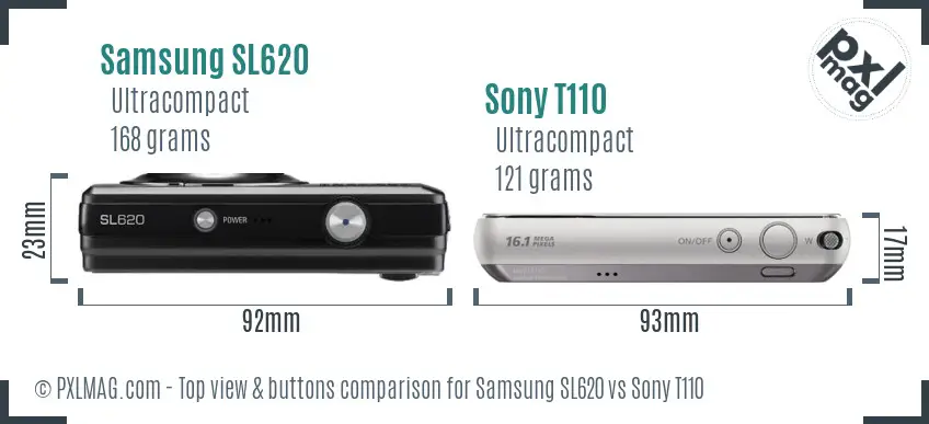Samsung SL620 vs Sony T110 top view buttons comparison