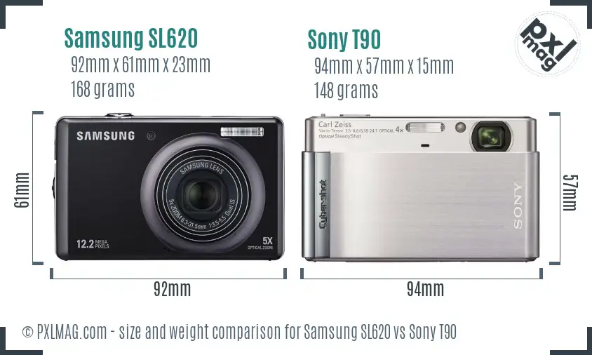 Samsung SL620 vs Sony T90 size comparison