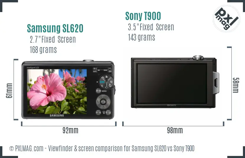 Samsung SL620 vs Sony T900 Screen and Viewfinder comparison