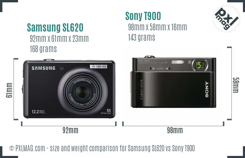 Samsung SL620 vs Sony T900 size comparison