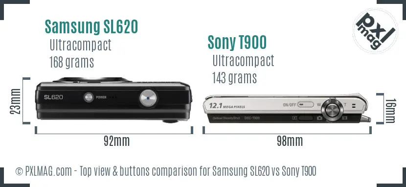 Samsung SL620 vs Sony T900 top view buttons comparison