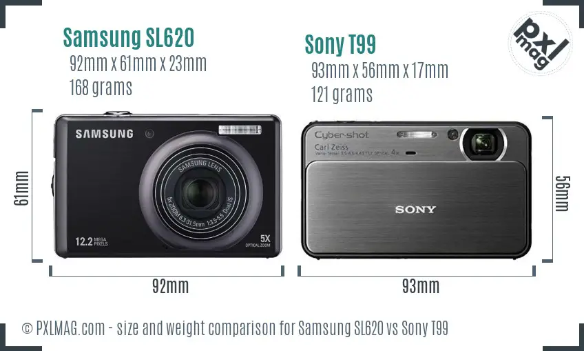 Samsung SL620 vs Sony T99 size comparison