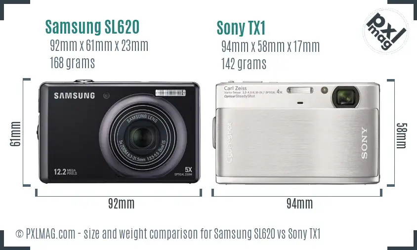 Samsung SL620 vs Sony TX1 size comparison