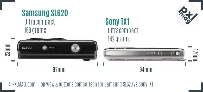 Samsung SL620 vs Sony TX1 top view buttons comparison