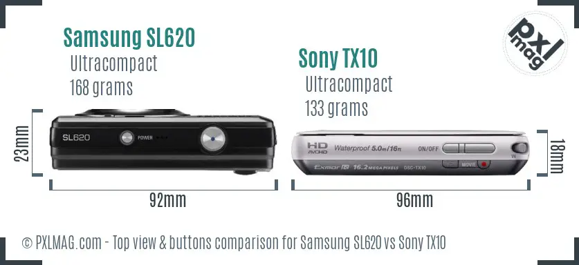 Samsung SL620 vs Sony TX10 top view buttons comparison
