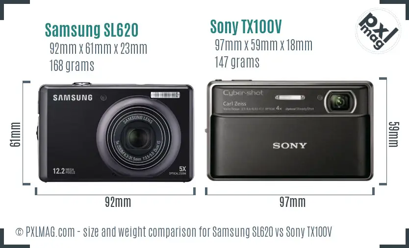 Samsung SL620 vs Sony TX100V size comparison