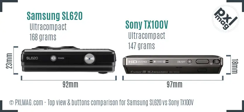 Samsung SL620 vs Sony TX100V top view buttons comparison