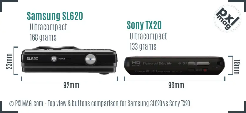 Samsung SL620 vs Sony TX20 top view buttons comparison