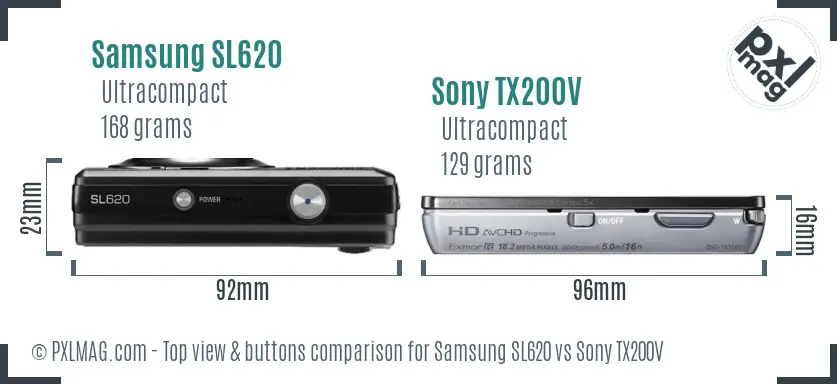Samsung SL620 vs Sony TX200V top view buttons comparison