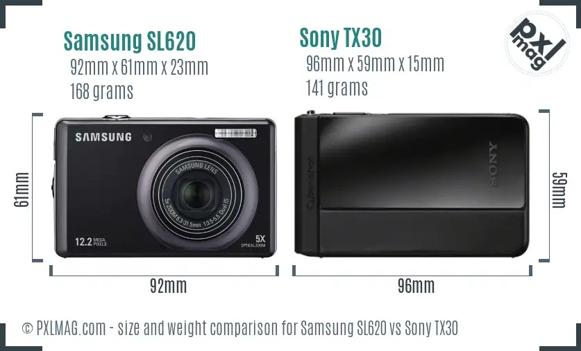 Samsung SL620 vs Sony TX30 size comparison