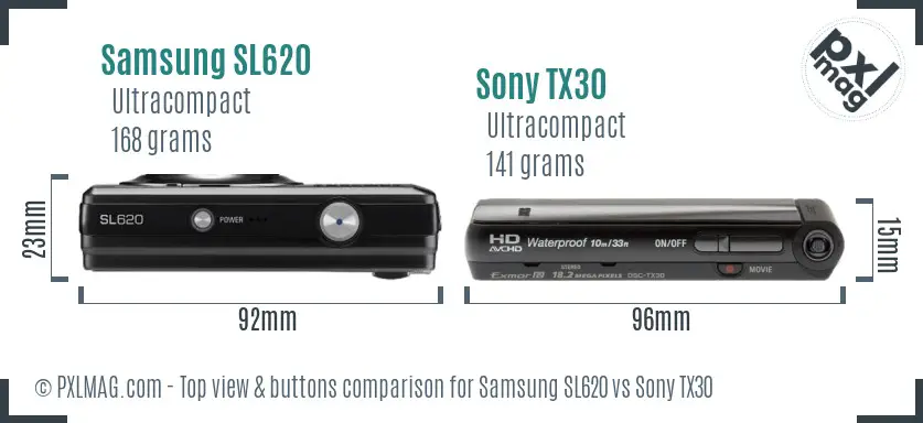 Samsung SL620 vs Sony TX30 top view buttons comparison