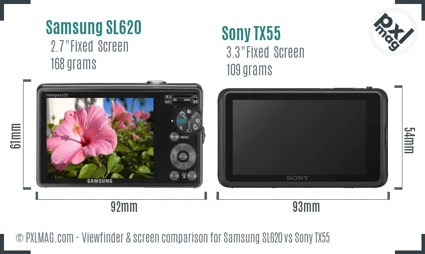 Samsung SL620 vs Sony TX55 Screen and Viewfinder comparison