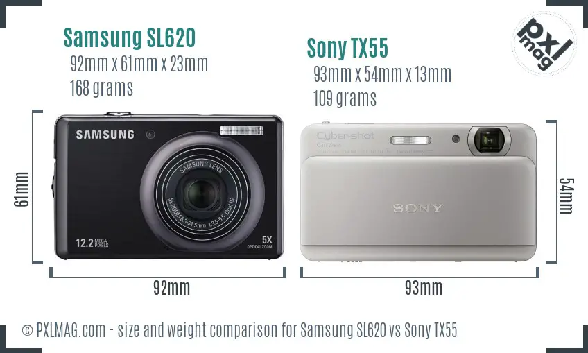 Samsung SL620 vs Sony TX55 size comparison