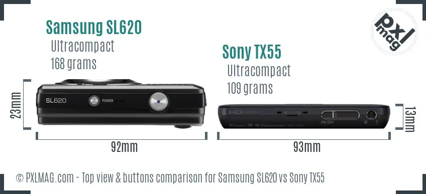 Samsung SL620 vs Sony TX55 top view buttons comparison