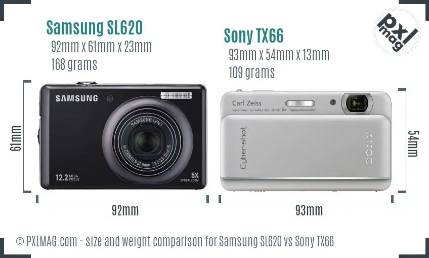 Samsung SL620 vs Sony TX66 size comparison