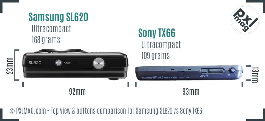 Samsung SL620 vs Sony TX66 top view buttons comparison
