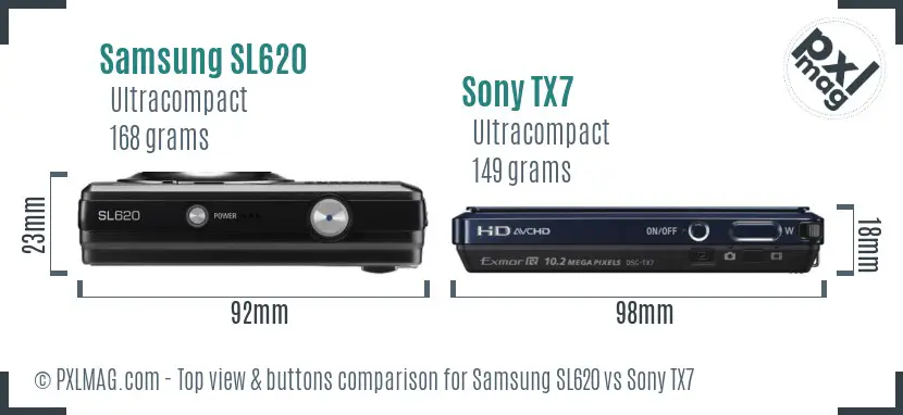 Samsung SL620 vs Sony TX7 top view buttons comparison