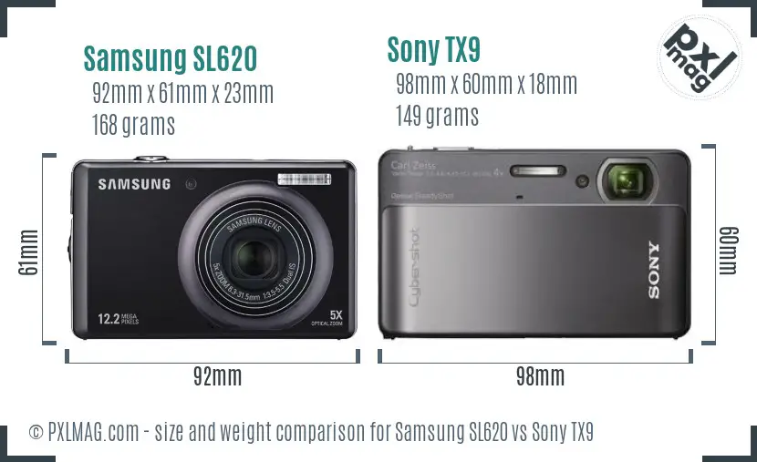 Samsung SL620 vs Sony TX9 size comparison