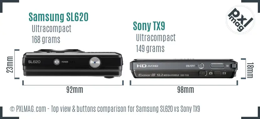 Samsung SL620 vs Sony TX9 top view buttons comparison