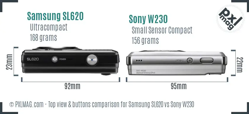 Samsung SL620 vs Sony W230 top view buttons comparison