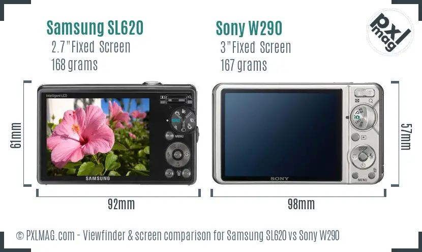 Samsung SL620 vs Sony W290 Screen and Viewfinder comparison