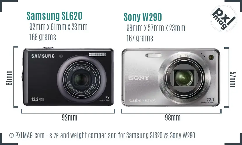 Samsung SL620 vs Sony W290 size comparison