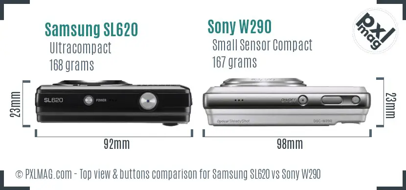 Samsung SL620 vs Sony W290 top view buttons comparison