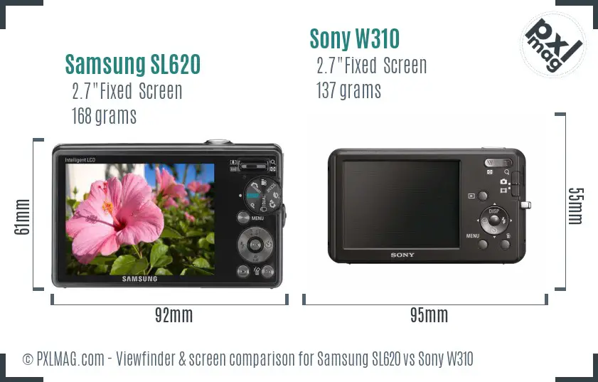 Samsung SL620 vs Sony W310 Screen and Viewfinder comparison