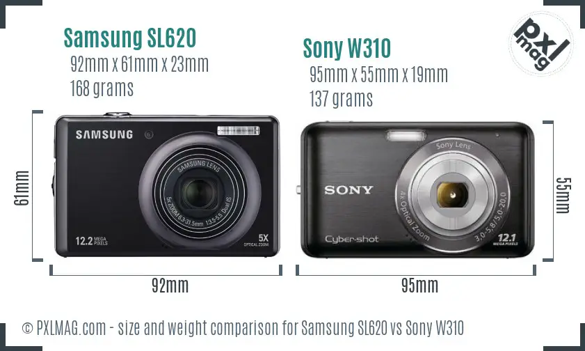 Samsung SL620 vs Sony W310 size comparison