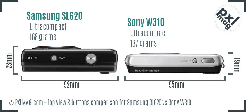 Samsung SL620 vs Sony W310 top view buttons comparison