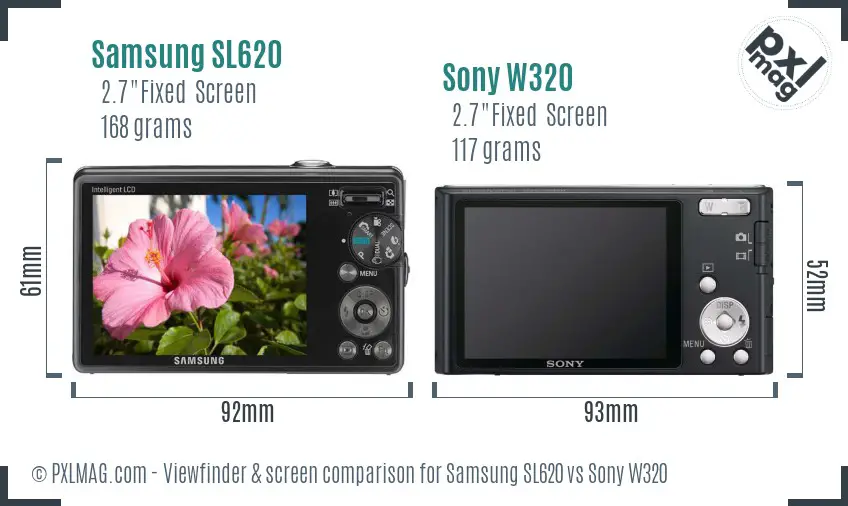 Samsung SL620 vs Sony W320 Screen and Viewfinder comparison