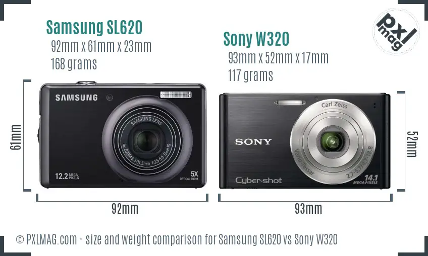 Samsung SL620 vs Sony W320 size comparison