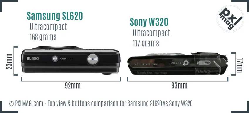 Samsung SL620 vs Sony W320 top view buttons comparison