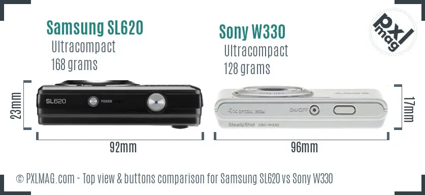 Samsung SL620 vs Sony W330 top view buttons comparison