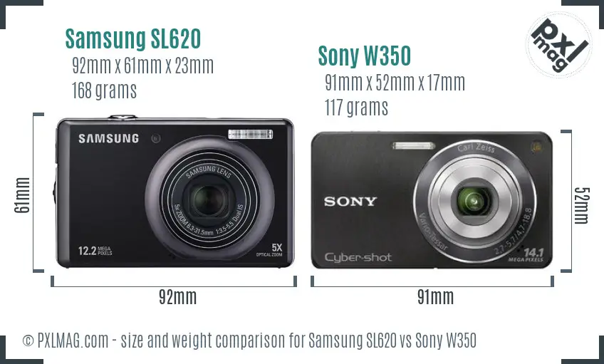 Samsung SL620 vs Sony W350 size comparison