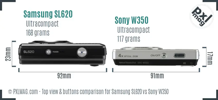 Samsung SL620 vs Sony W350 top view buttons comparison