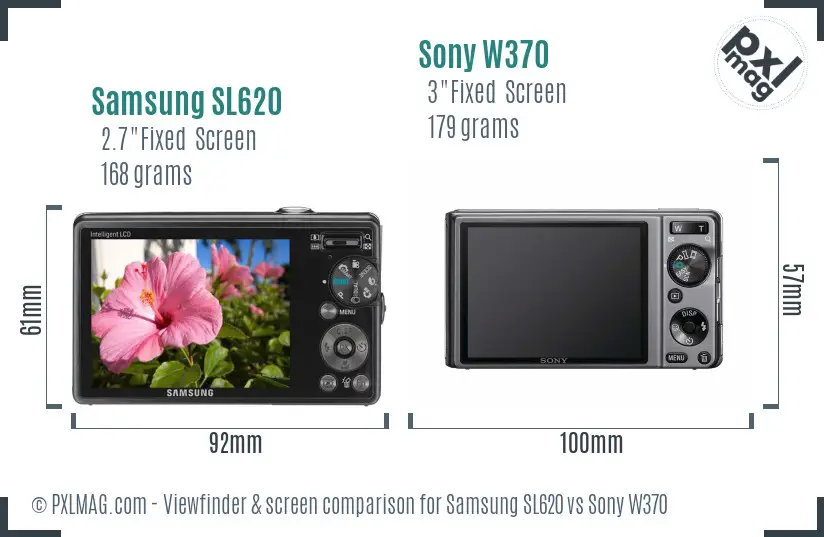 Samsung SL620 vs Sony W370 Screen and Viewfinder comparison
