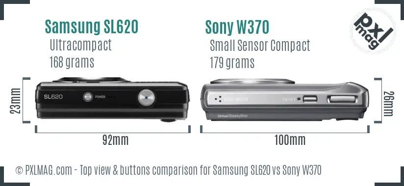 Samsung SL620 vs Sony W370 top view buttons comparison