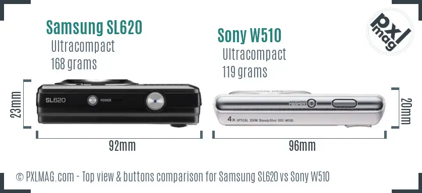 Samsung SL620 vs Sony W510 top view buttons comparison