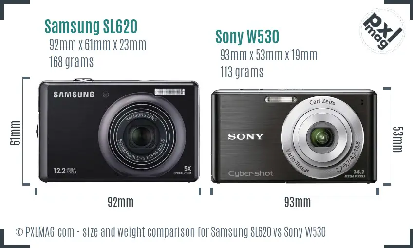 Samsung SL620 vs Sony W530 size comparison