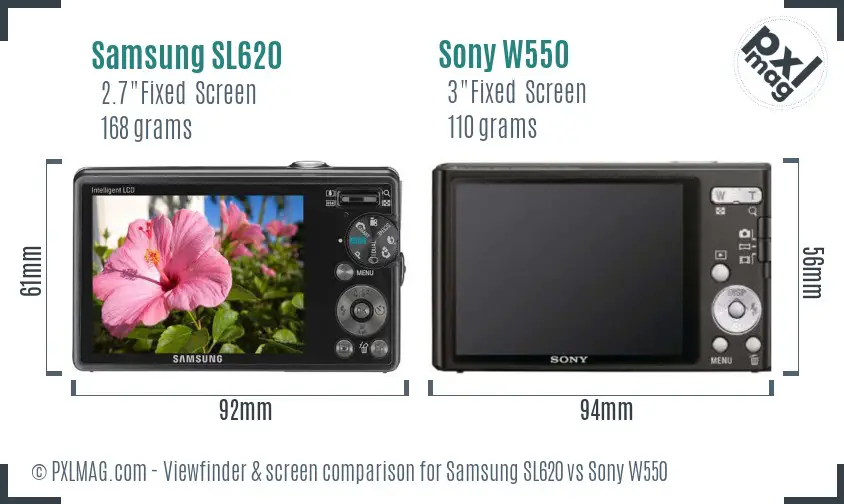 Samsung SL620 vs Sony W550 Screen and Viewfinder comparison