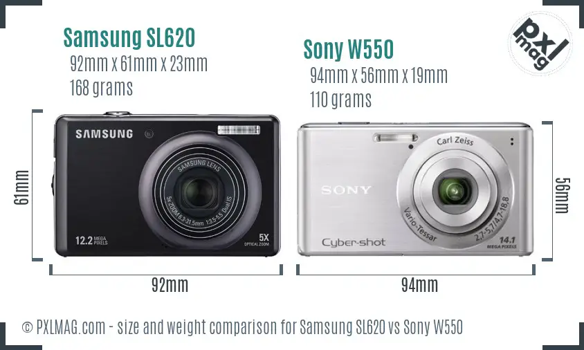 Samsung SL620 vs Sony W550 size comparison