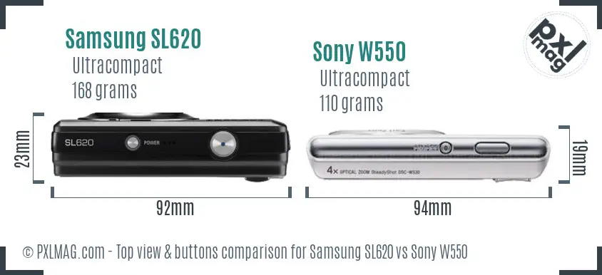 Samsung SL620 vs Sony W550 top view buttons comparison