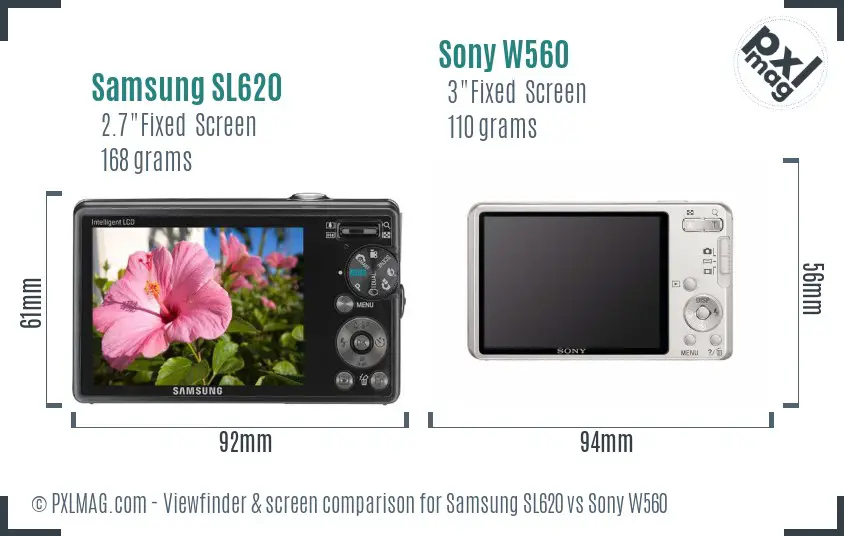 Samsung SL620 vs Sony W560 Screen and Viewfinder comparison