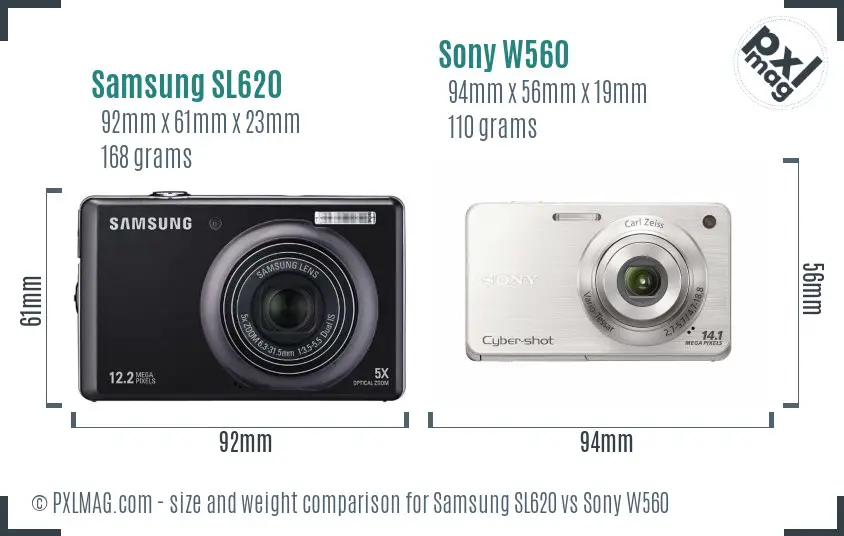 Samsung SL620 vs Sony W560 size comparison